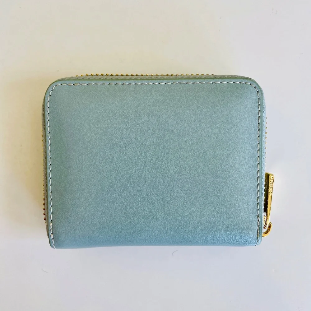 Trussardi Greyhound Logo Light Blue Leather Compact Zip Wallet with Box - Picture 6 of 15